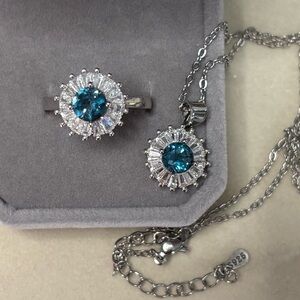 Set!  London Blue Topaz Ring Sz 7 & Pendant/necklace in 925 Sterling Silver.